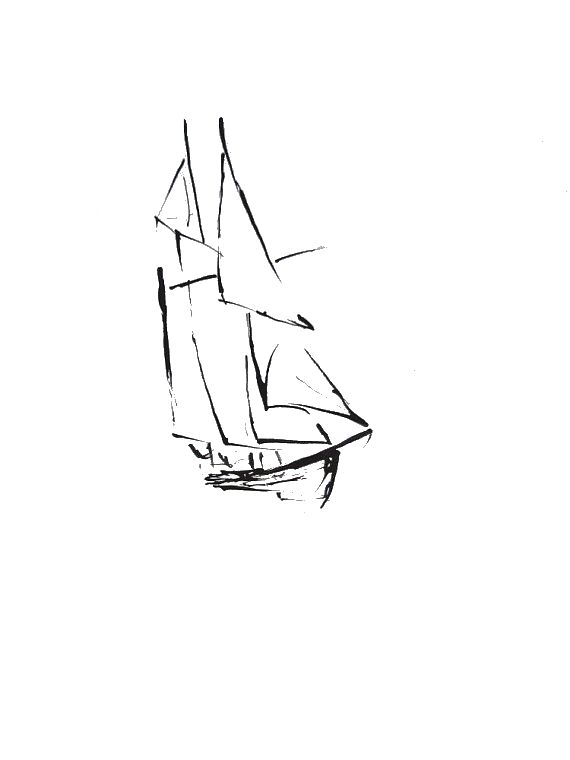 a black and white drawing of a sailboat