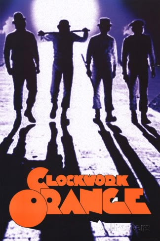 the poster for clockwork orange shows three men standing in front of a bright light