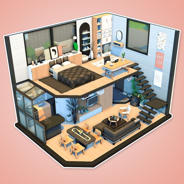 Anime House Layout, Sims 4 Houses Decor, Loft Sims 4, House Design Sims 4, Japandi Loft, Sims 4 Japanese House, Japanese Loft, Japandi Room, Sims 4 Loft