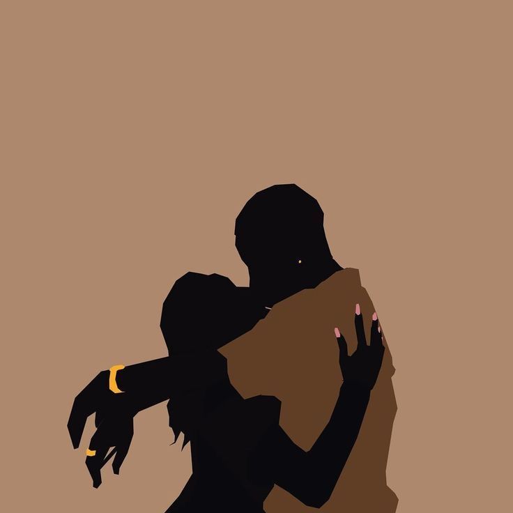 the silhouette of a man and woman embracing each other in front of a brown background