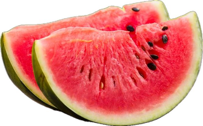 two slices of watermelon on a white background