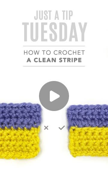 two crocheted squares with the text just a tip tuesday how to crochet a clean strip