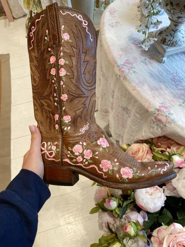 Boots For Quinceanera, Cowgirl Boots Flowers, Flower Cowboy Boots, Cowgirl Boots Pink, Floral Cowgirl Boots, Floral Cowboy Boots, Boots With Flowers, Moodboard Theme, Aesthetic Archive