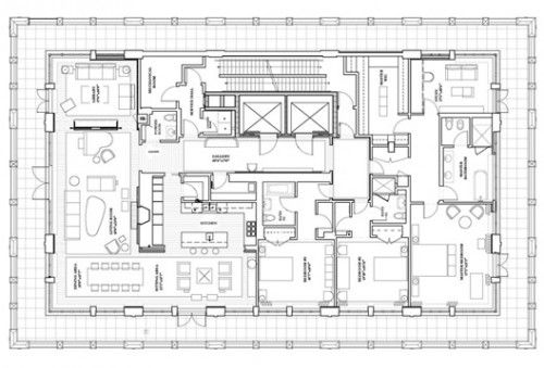 the floor plan for an office building with two floors and three rooms, all in one room