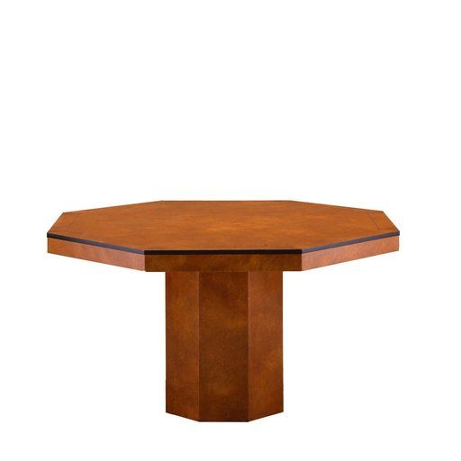 a wooden table with an octagonal shaped top