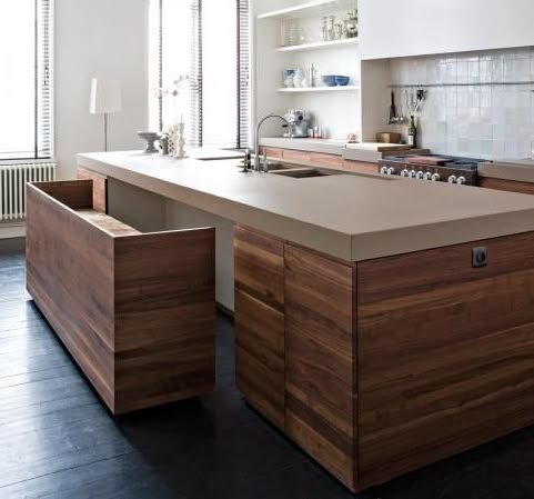 an island in the middle of a kitchen