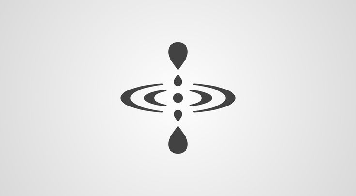 an abstract black and white logo with water drops coming out of the center, on a light gray background