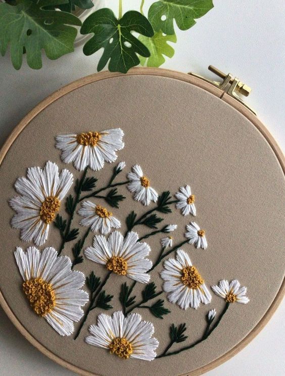 Embroidery Hoop Art | Modern Embroidery Hoop Art | Embroidery Hoop Art For Home And Wall Décor Embroidery Guide For Beginners, Modern Embroidery Flowers, Embroidery On Colored Fabric, White Flower Embroidery Designs, All White Embroidery, Embroidery White Flowers, East Embroidery Designs, White Flowers Embroidery, Stitching Art Embroidery