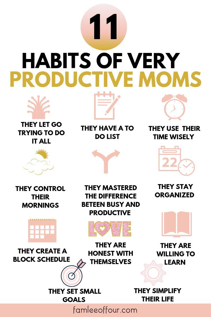 the 11 habitts of very produtive moms info poster with text overlay