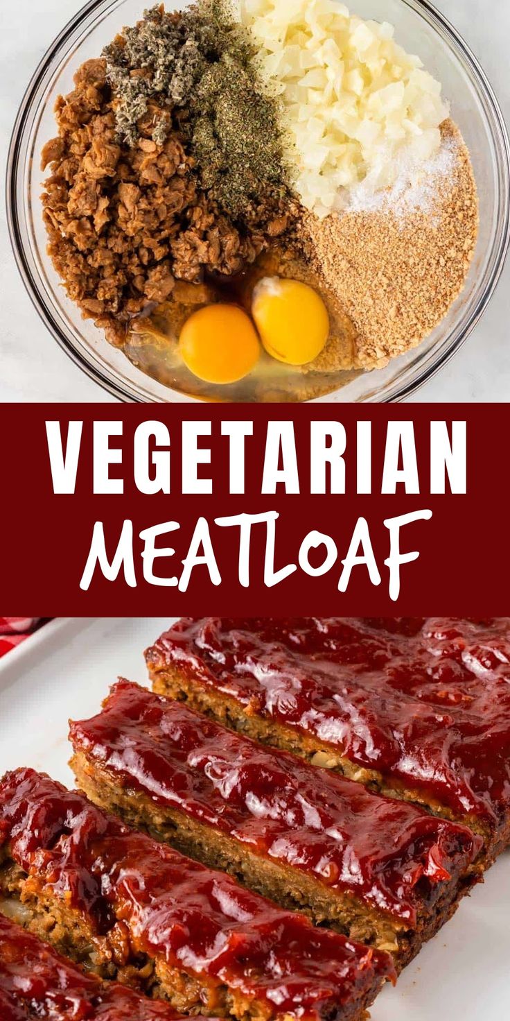 meatloaf with eggs and other ingredients in a glass bowl on a white plate