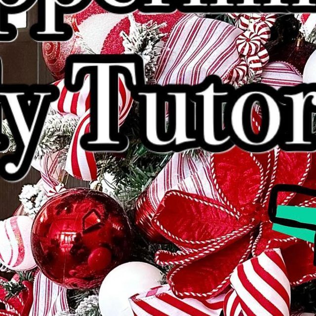 a christmas tree with red and white ornaments on it, next to the words opening day tutor