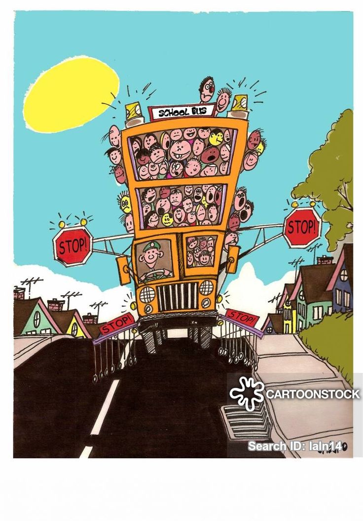 a drawing of a school bus filled with people driving down the road in ...