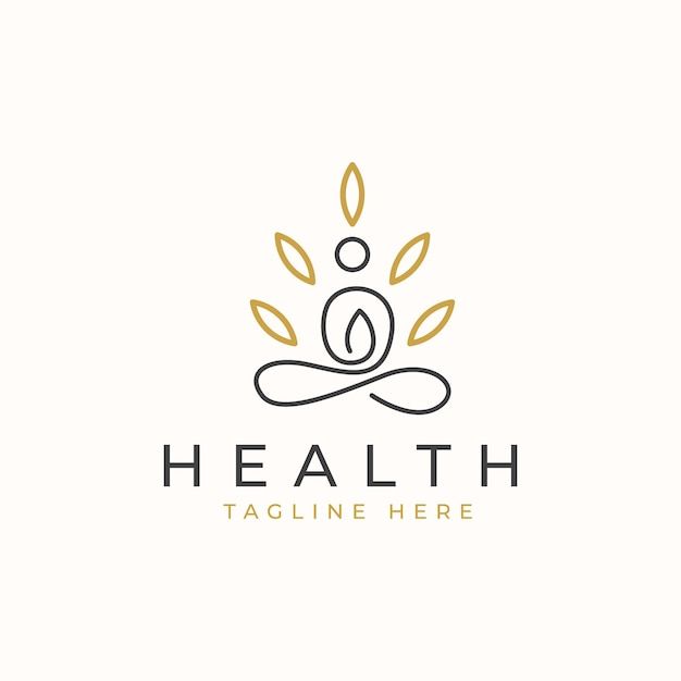 a logo for a yoga studio with a person sitting in the lotus position on top of it