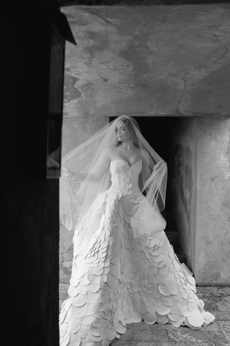 a woman in a wedding dress and veil