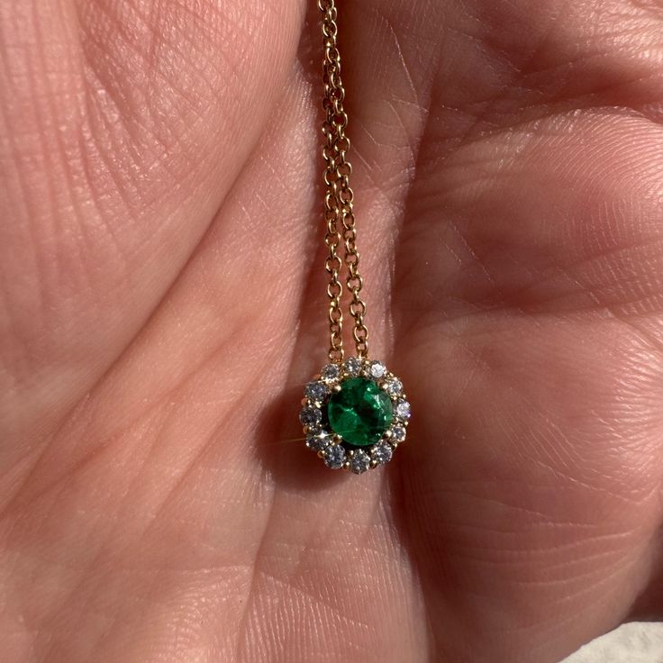 Genuine Natural, Untreated/Unheated 14k Yg Emerald And Diamond Necklace Specs Are: Emerald- 5mm Width Of Stone Weight Is 3.6 G. Diamonds-0.14cttw, Vs Clarity, F-G Color Chain/Pendant- 14k Yg, Hallmarked, 18” Length Recently Professionally Cleaned On 11/8/2024. Will Come With Brand New Green Velvet Necklace Box. Open To Offers And Potential Trades! Elegant Gold Emerald Necklace With Round Pendant, Elegant Gold Emerald Necklace, Classic Yellow Gold Emerald Diamond Necklace, Formal Gold Emerald Necklace With Round Pendant, Dainty Gold Emerald Necklace For Formal Occasions, Elegant Round Emerald Necklace For Gift, Luxury Emerald Necklace With Brilliant Cut, Classic 14k Yellow Gold Emerald Necklace, Gift Emerald Necklace With Halo Setting For May Birthstone