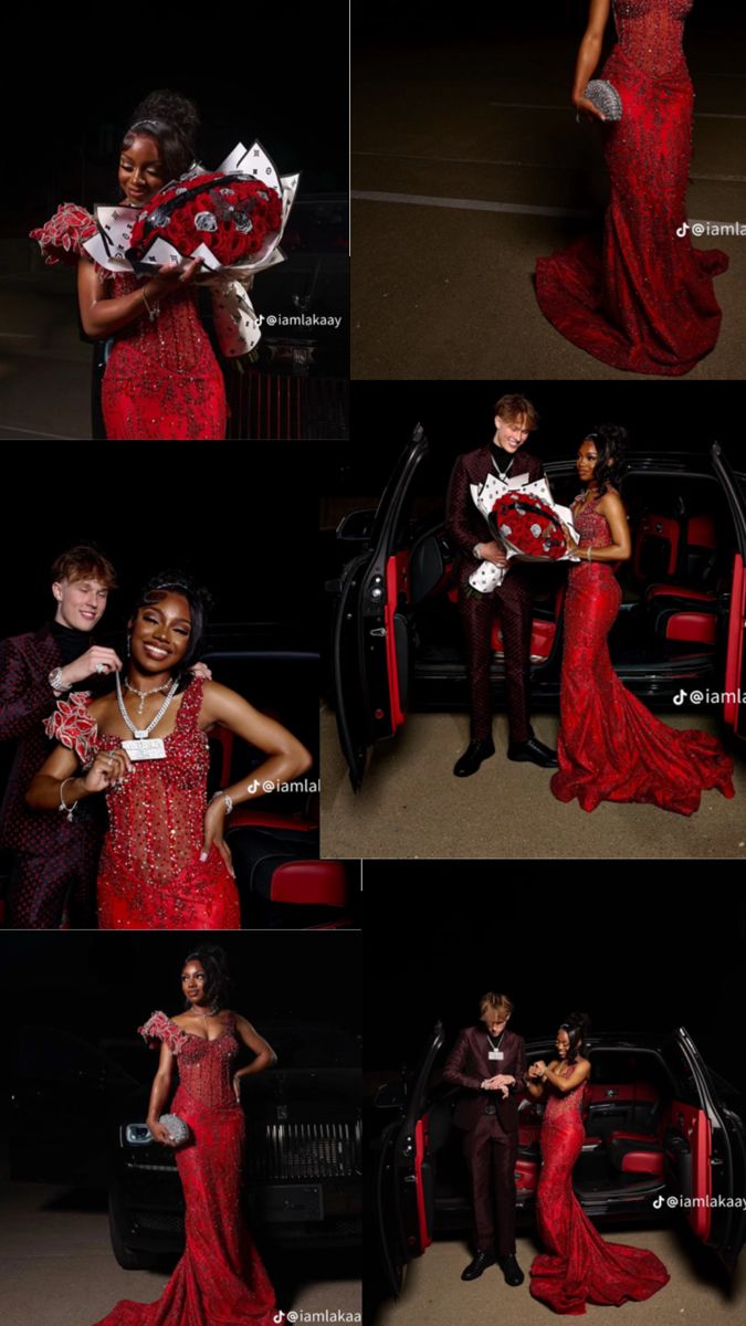 Purple Red Prom Dress, Red African Prom Dress, Matching Prom Outfits For Couples Red, Black And Red Prom Dress Couple, Red Classy Prom Dress, Royal Red Prom Dress, Red Prom Dress And Date, Red Prom Inspo Couple, Red Prom Black Couple