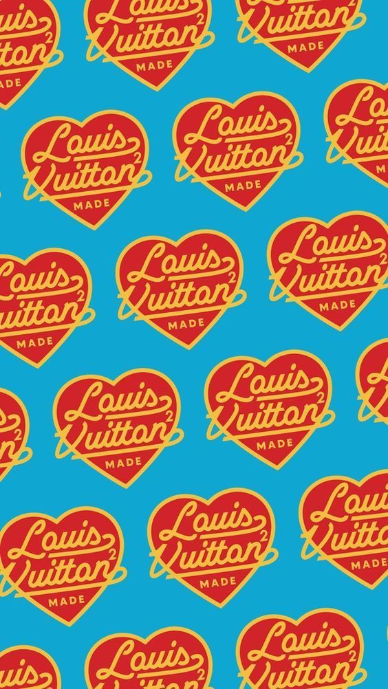 several red and yellow hearts with the word louis's button in them on a blue background