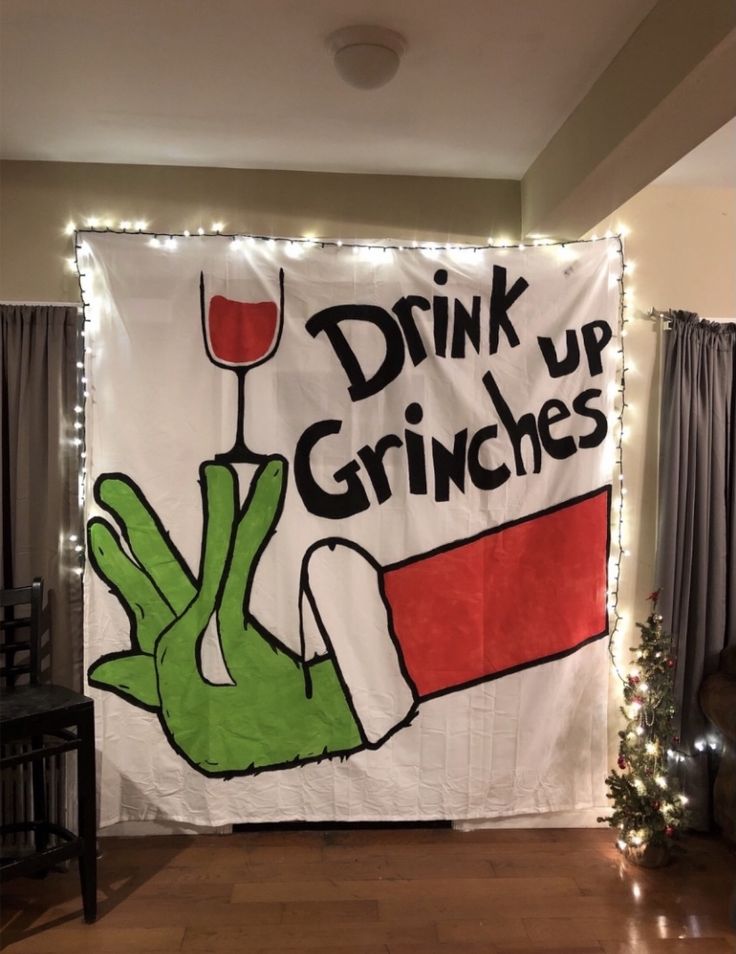 Grinch Bachelorette Party, 21st Birthday Christmas Theme, Grinch Friendsmas Party Ideas, Christmas Frat Party, Funny Christmas Party Ideas, Christmas 21st Birthday Party, Grinchmas Party Decorations, Drink Up Grinches Party, Adult Grinch Party