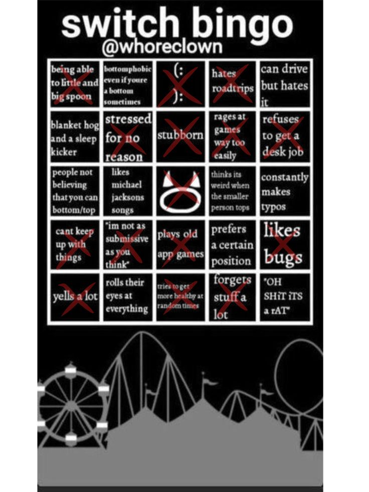 a black and white poster with the words switch bingo