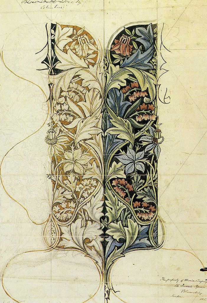 an ornate design with flowers and vines on it's side, in the middle of a