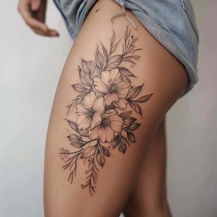 a woman's thigh with flowers on it