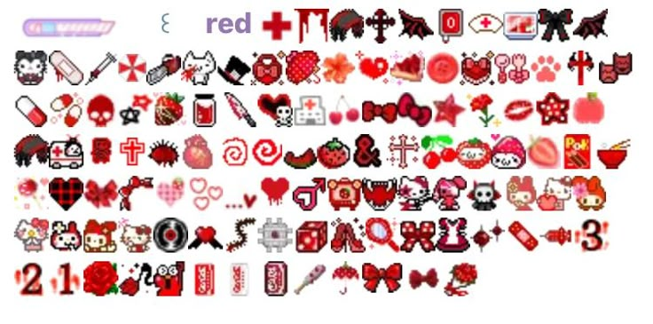 an image of many different types of heart stickers on a white background with the words red