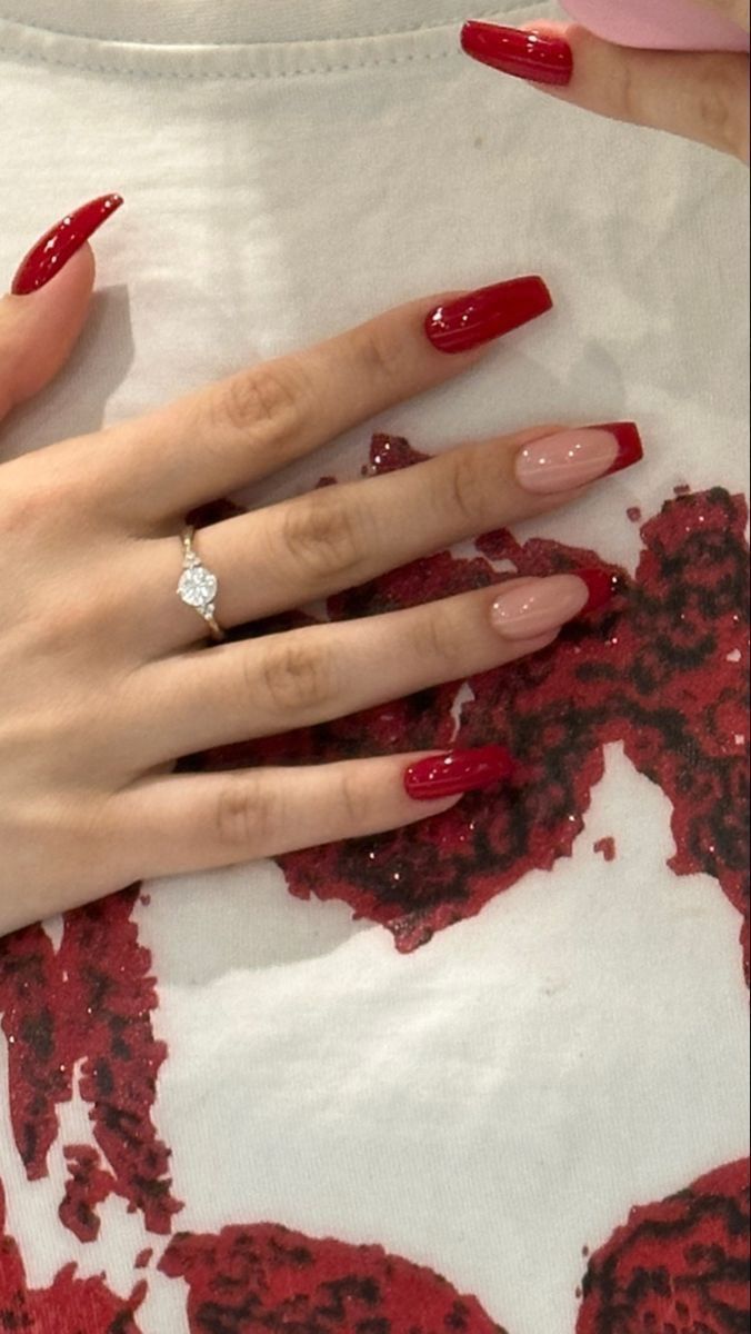 Kutek Disney, Red Acrylic Nails, Casual Nails, Classy Acrylic Nails, Red Nail, Xmas Nails, Pretty Acrylic Nails, Valentines Nails, Best Acrylic Nails