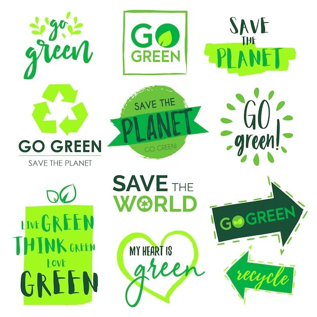 green stickers and labels for save the planet