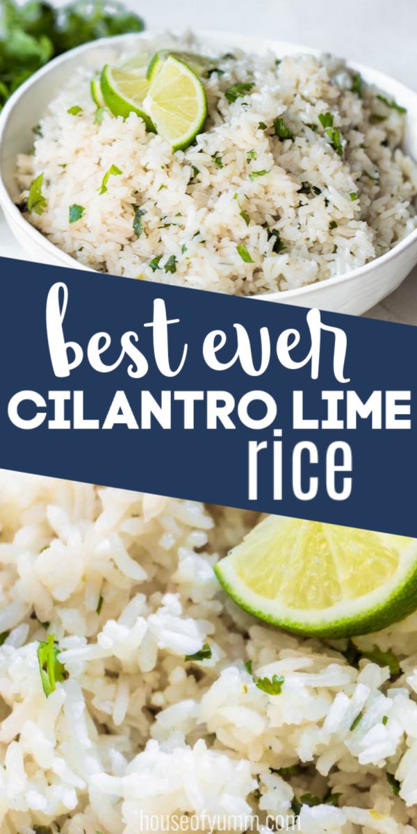 the best ever cilantro lime rice in a white bowl