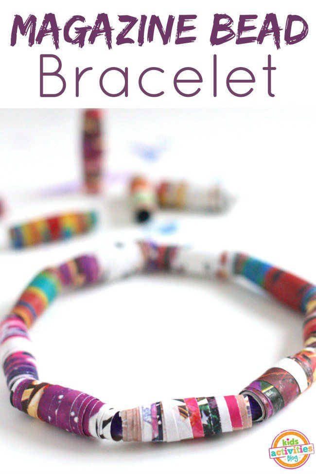 this is an image of a bracelet made out of newspaper strips with the words, magazine bead bracelet