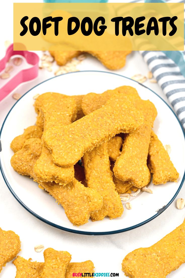 a white plate topped with dog treats on top of a table