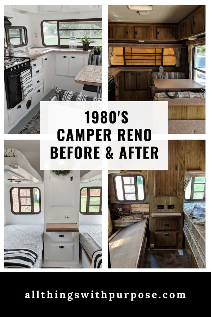 the inside of a camper that has been cleaned and is being used as a kitchen area