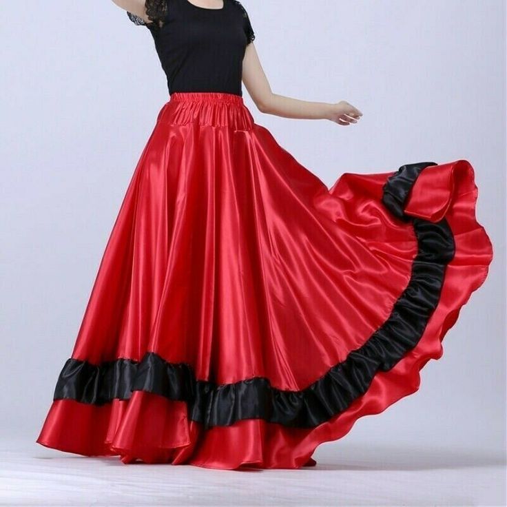 Please note this is in Asian sizing. Please check our own measurements carefully before making a purchase. Photos may slightly different from actual item's color due to the lighting during photo shooting or the monitor's display. Due to manual measurement, it allows 1 to 3CM discrepancy. This item is for one skirt only and excludes all the accessories. Ladies Satin Dance Skirt Spanish Flamenco Modern Ruffle Ballroom Costume Classic Material: polyester Size: one size Length: 95 cm/37.4 '', elasti Red Tiered Skirt For Dance, Red Ruffled Skirt For Dance, Spanish Flamenco, Flamenco Skirt, Spanish Dress, Belly Dance Dress, Ballroom Costumes, Plus Size Lace, Dance Skirt