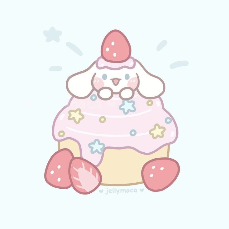 a drawing of a cupcake with pink frosting and stars on it's face