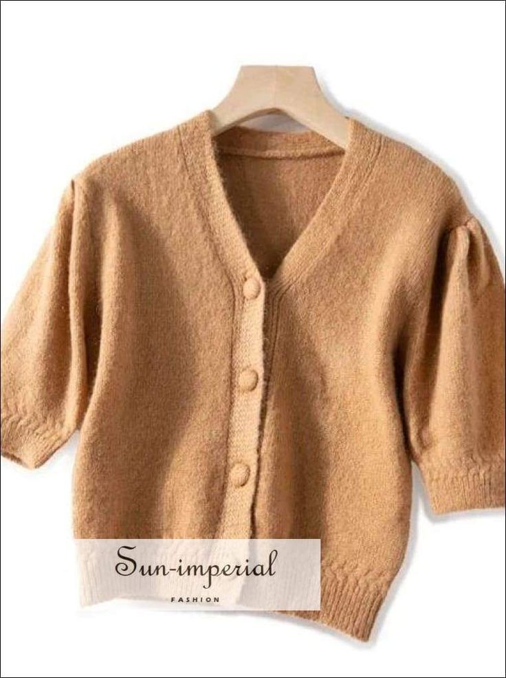 Women Short Sleeve Knitted Cardigan Single Breasted Sweater top SUN-IMPERIAL United States Office Wear Outfit, Imperial Fashion, Casual Office Wear, Computer Sleeve, Brown Women, Women Outfit, Short Sleeve Cardigan, Solid Clothes, Knitted Cardigan