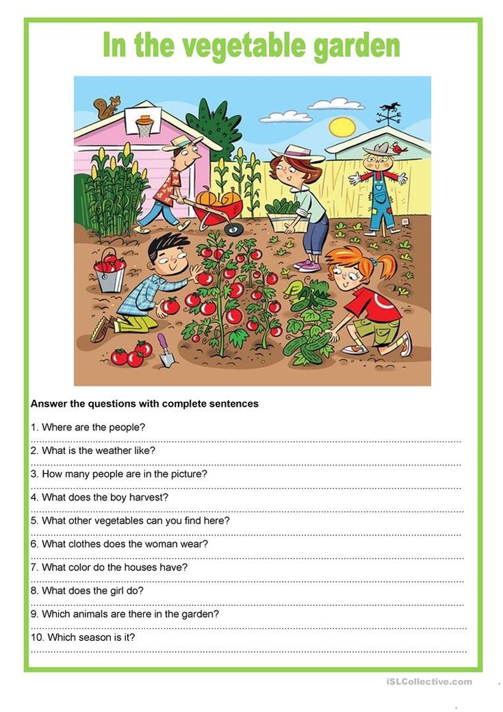 an image of children working in the garden worksheet with answers and answer sheets