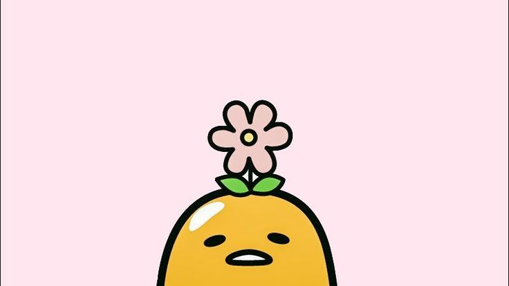 a cartoon character with a flower on top of it's head in front of a pink background