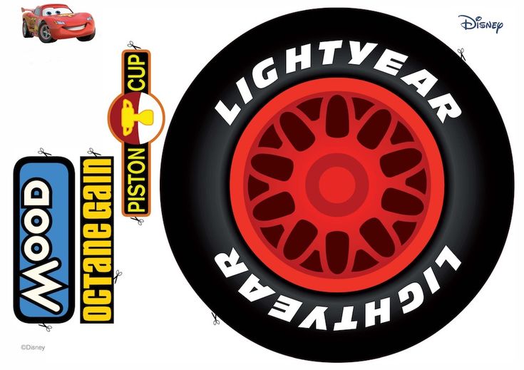 the logo for disney cars is shown in front of an image of a tire with lightning bolt on it