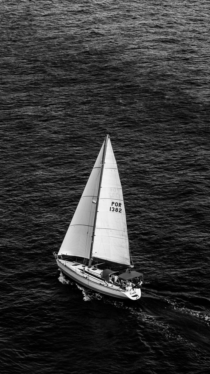 black and white photo of a sailboat in the ocean