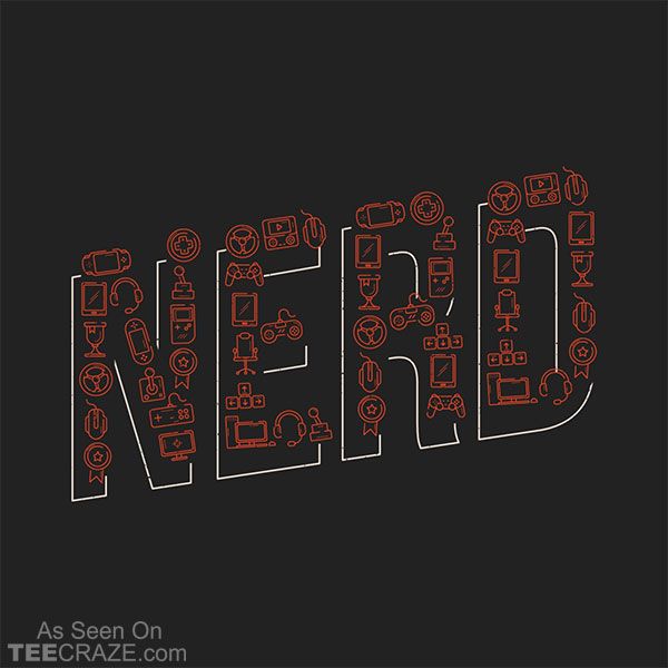 the word nerd is made up of small red and black objects on a black background