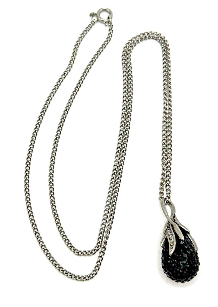 Vintage Black Crystal Pendant Necklace Marcasite Leaf Accents Silver Tone Chain Crystal Necklace Pendant, Black Crystals, Crystal Pendant, Costume Jewelry, Vintage Black, Silver Tone, Pendant Necklace, Chain, Crystals