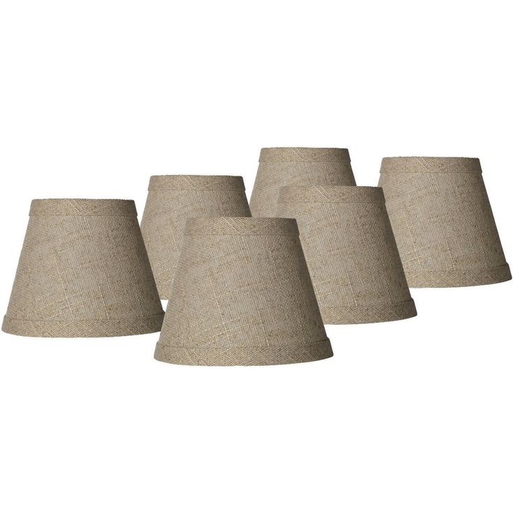 set of six linen lampshades with beige shades on each side and one light in the middle