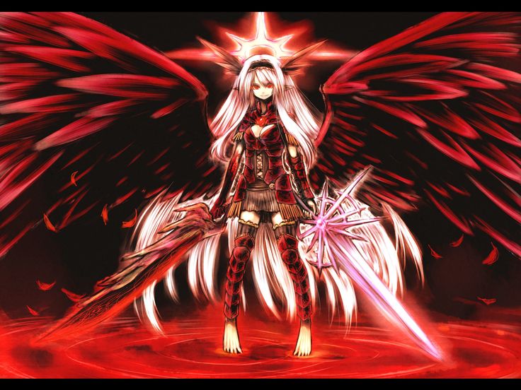 an anime character with wings on her body