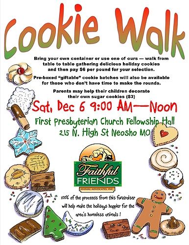 an advertisement for a cookie walk with cookies and other items