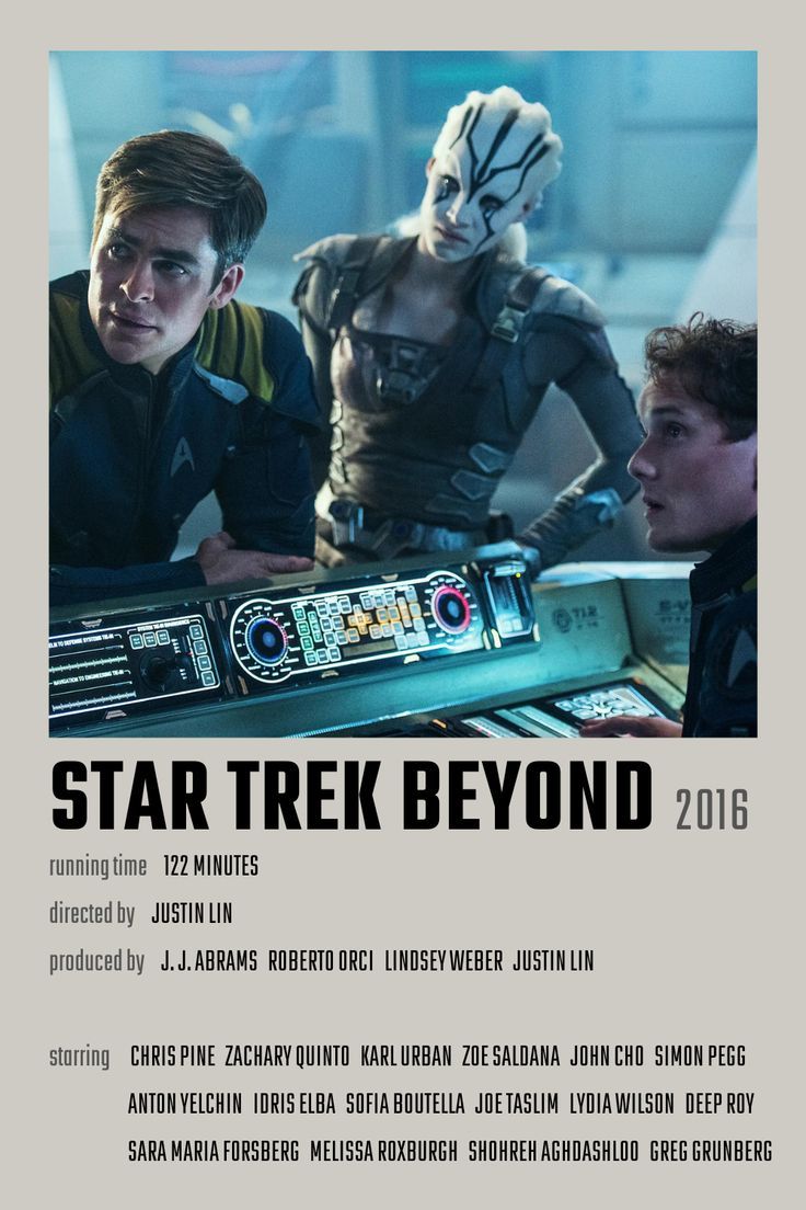 the poster for star trek beyond shows two men and one woman looking at a computer screen