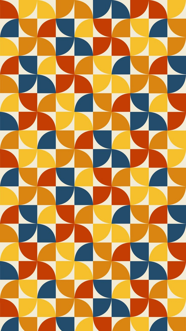 an abstract geometric pattern with blue, yellow and red circles