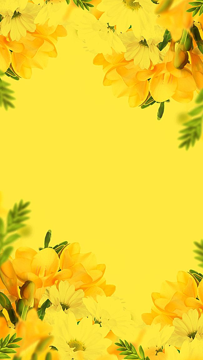 yellow flowers with green leaves are arranged in the shape of a rectangle on a yellow background