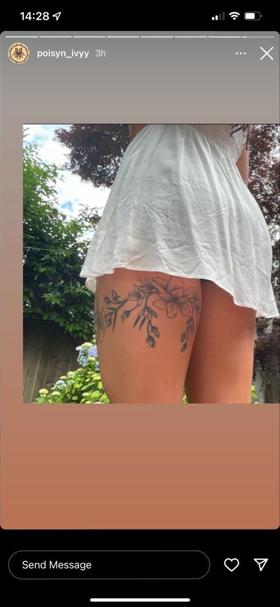 the back of a woman's thigh with tattoos on it