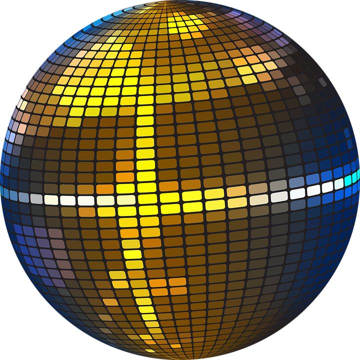 an image of a disco ball that is very colorful and has a cross on it