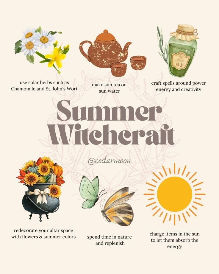 Sun Deities, Hygge Witch, Summer Witch, Sun Magic, St John's Wort, Sun Tea, Wiccan Magic, Witch Spirituality, Magic Spell Book